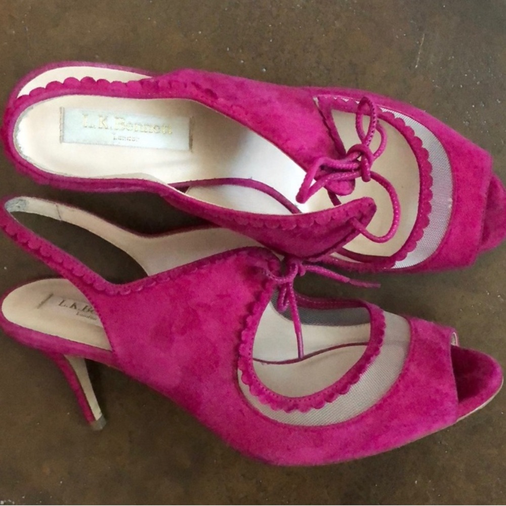 L.K. Bennett pink suede sling backs Size 38 💖👑